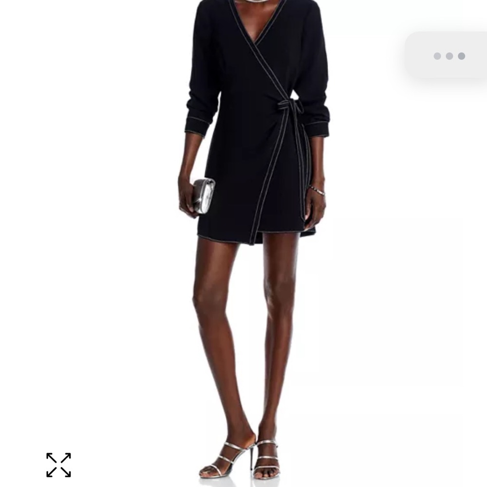 Cinq a Sept Black Wrap Mini Dress with Cuffed Sleeves - Picture 3 of 3